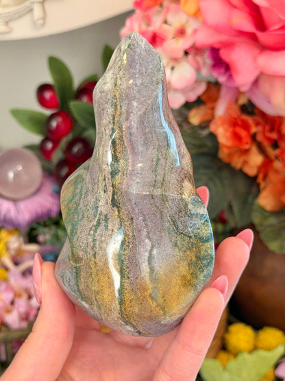 Lilac and green pastel sea jasper flame
