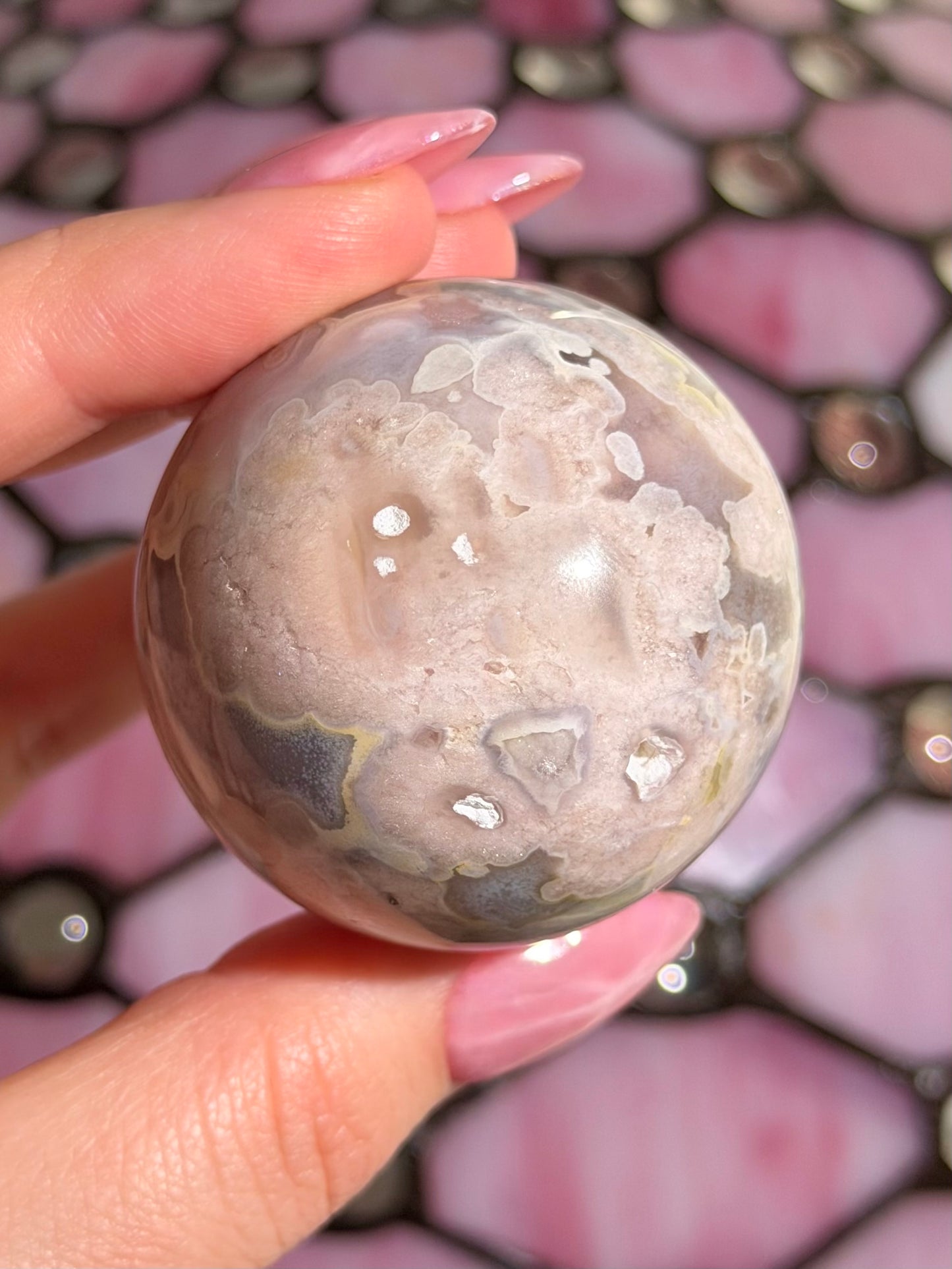 Pink amethyst x flower agate sphere