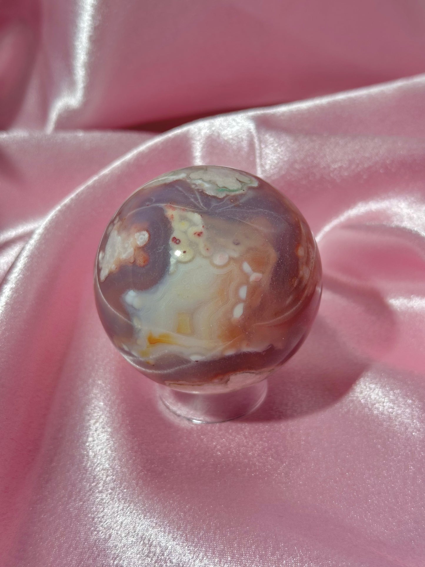 Colorful flower agate sphere from Madagascar *imperfect polish