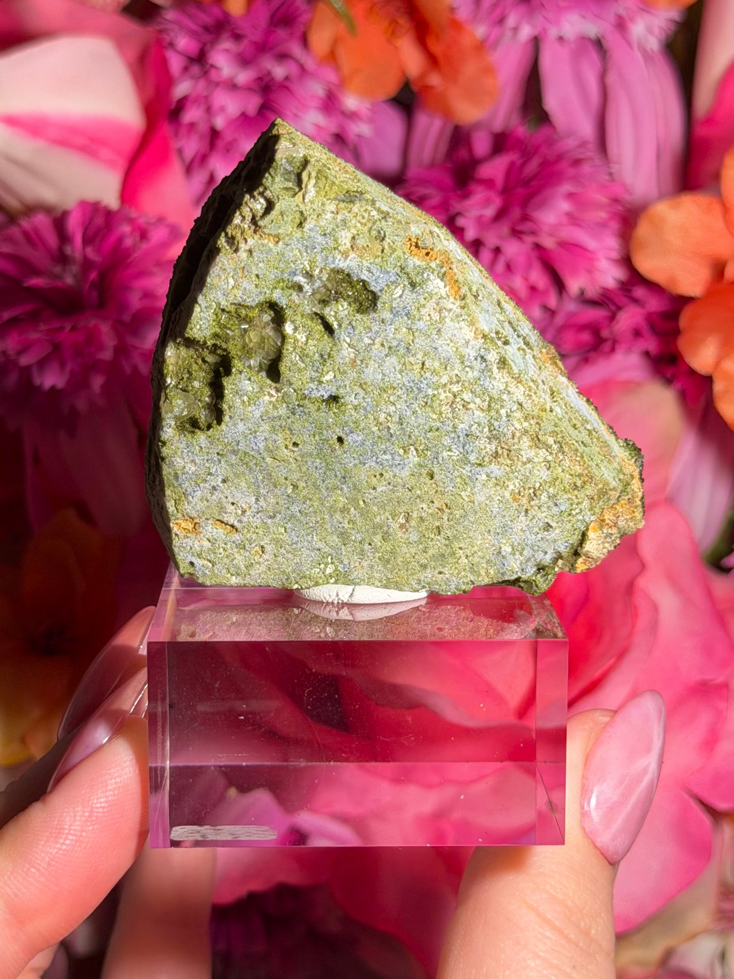 Fairy Quartz Epidote specimen on stand from Hakkari, Turkey