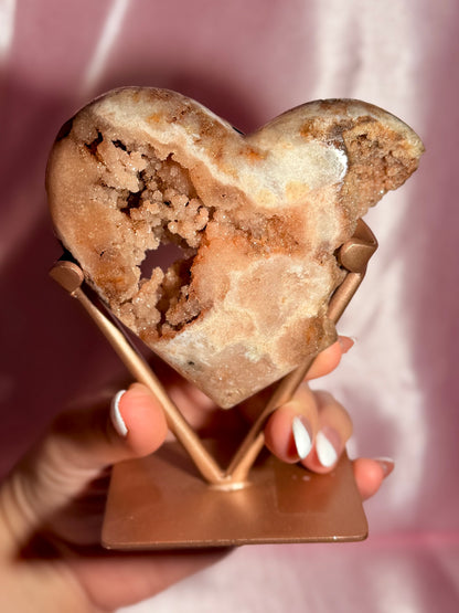 Brazilian Pink Amethyst Heart On Stand