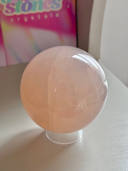 Peach 12-ray star rose quartz sphere