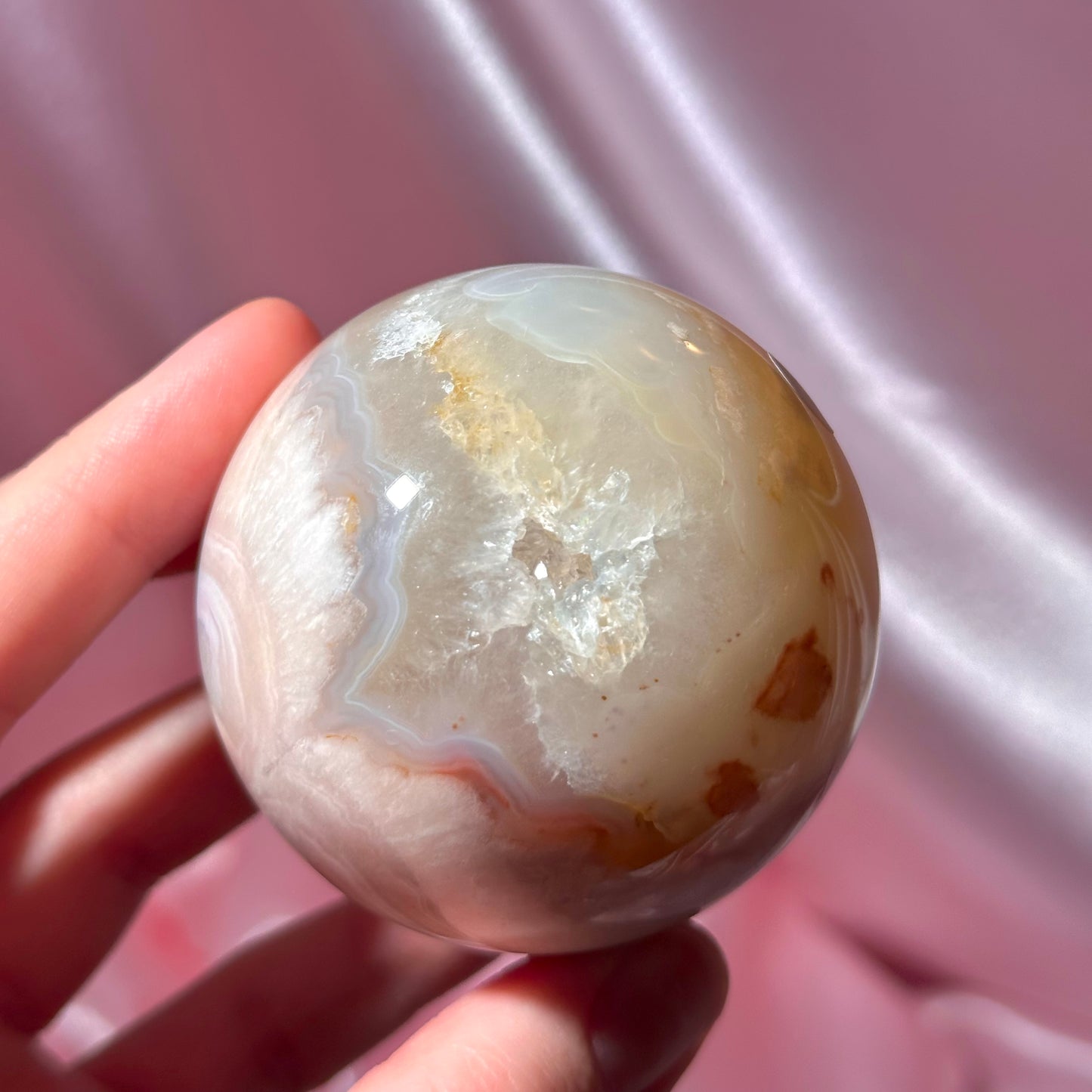 Pink amethyst flower agate sphere (I)