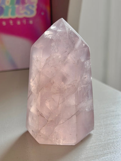 Chunky baby pink gemmy rose quartz tower