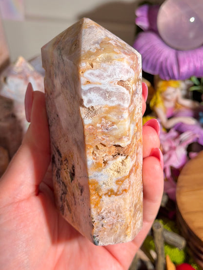 Fairy green jasper mixed with pink amethyst tower from Brazil