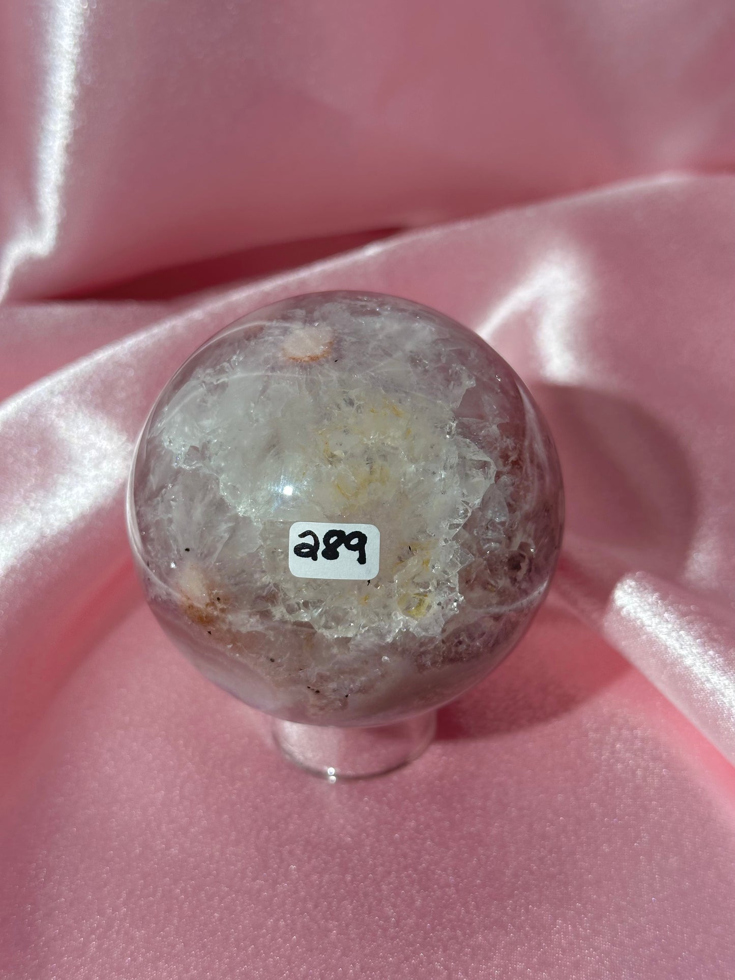 Brazilian pink amethyst x flower agate sphere with quartz