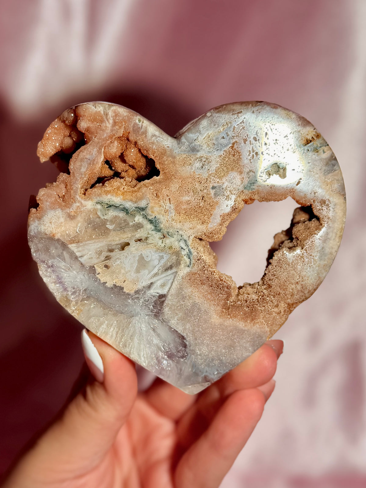 Brazilian Pink Amethyst Heart On Stand