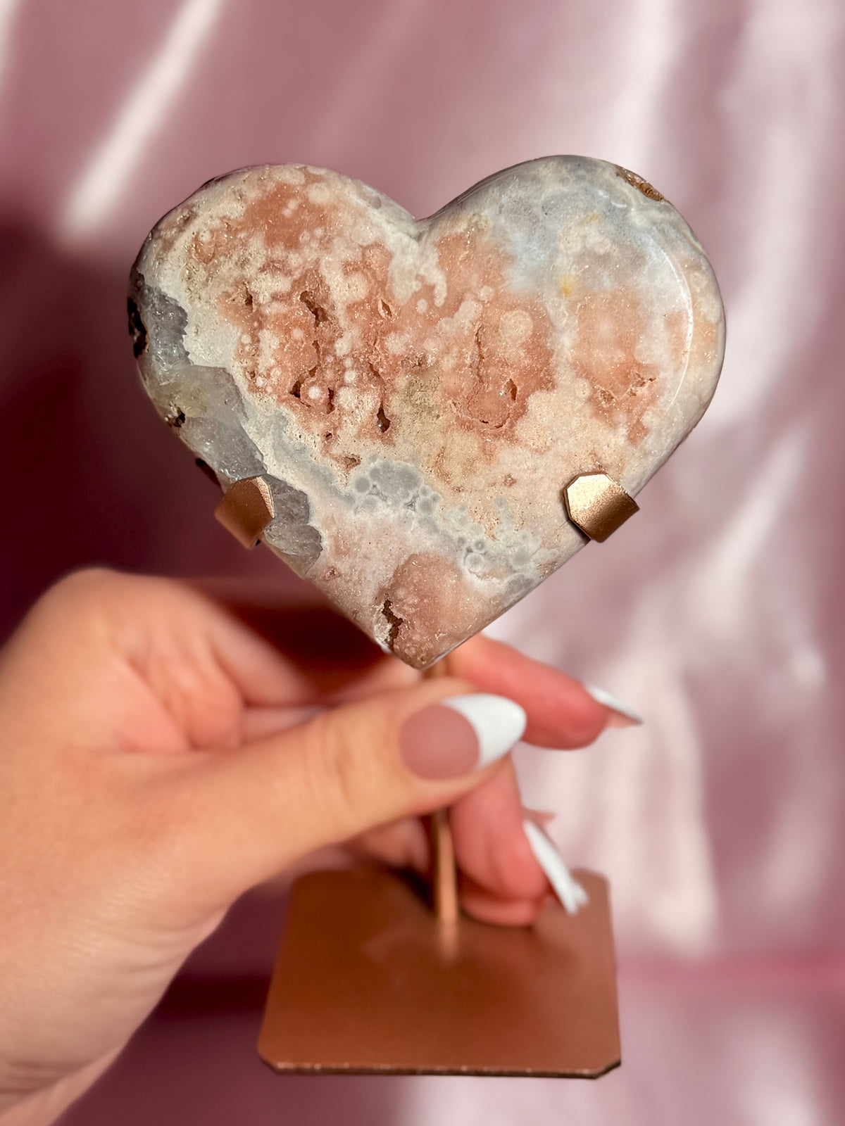 Brazilian Pink Amethyst Heart On Stand