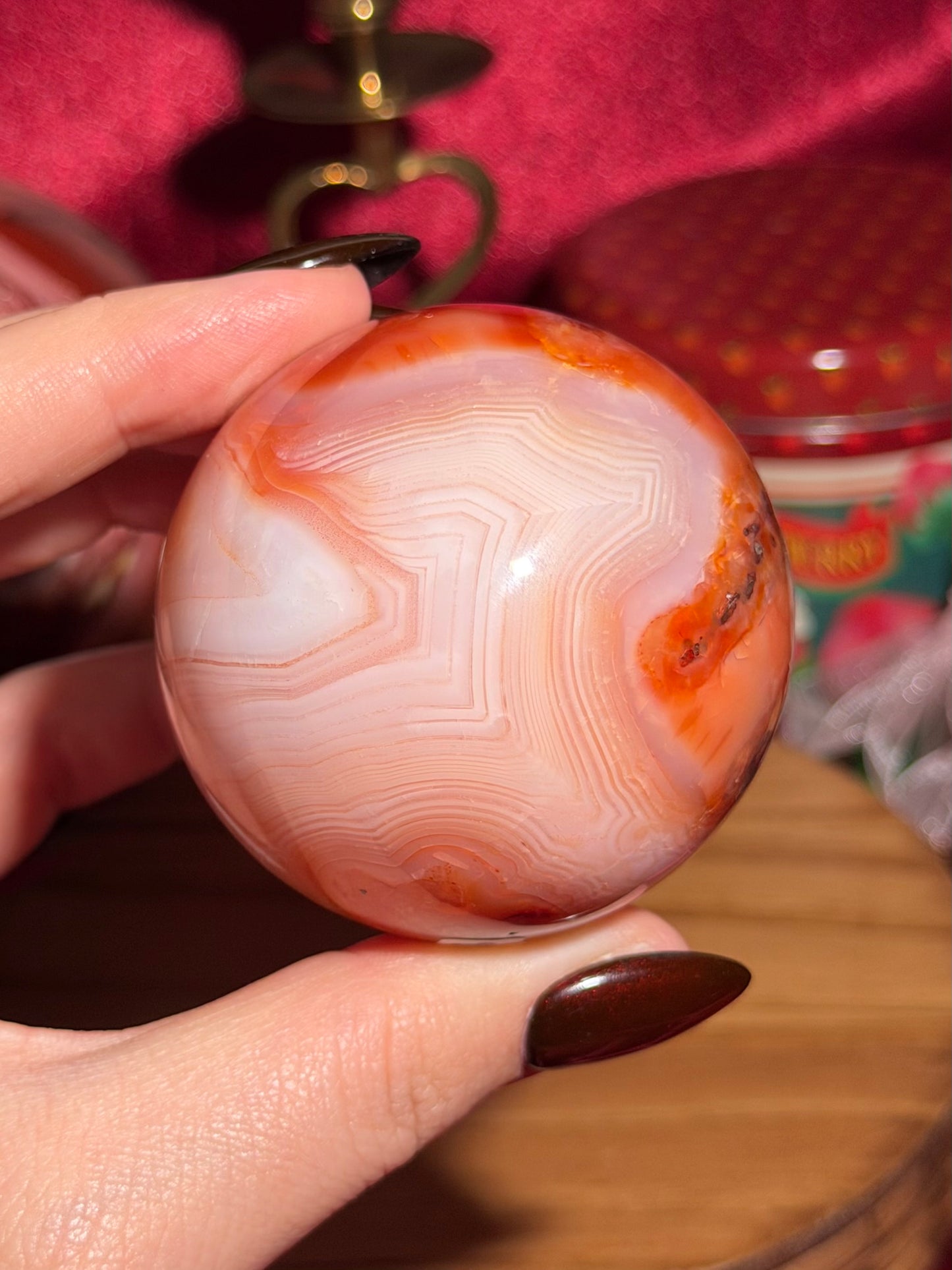 Pastel pink carnelian sphere