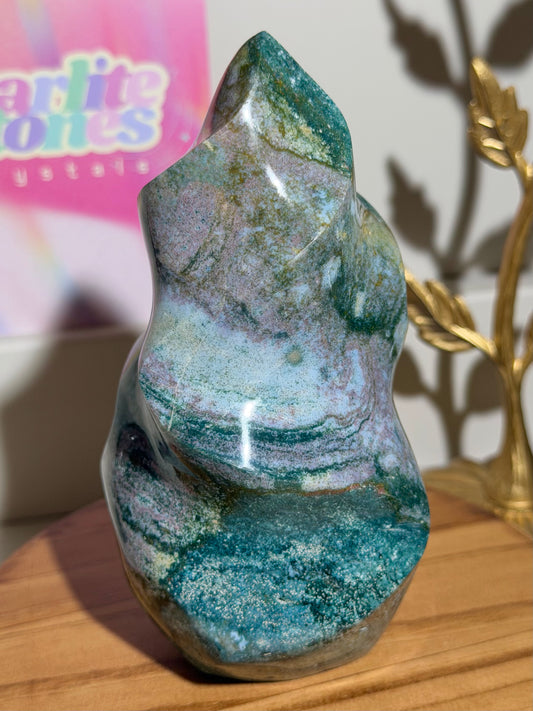 Lilac and green pastel sea jasper flame