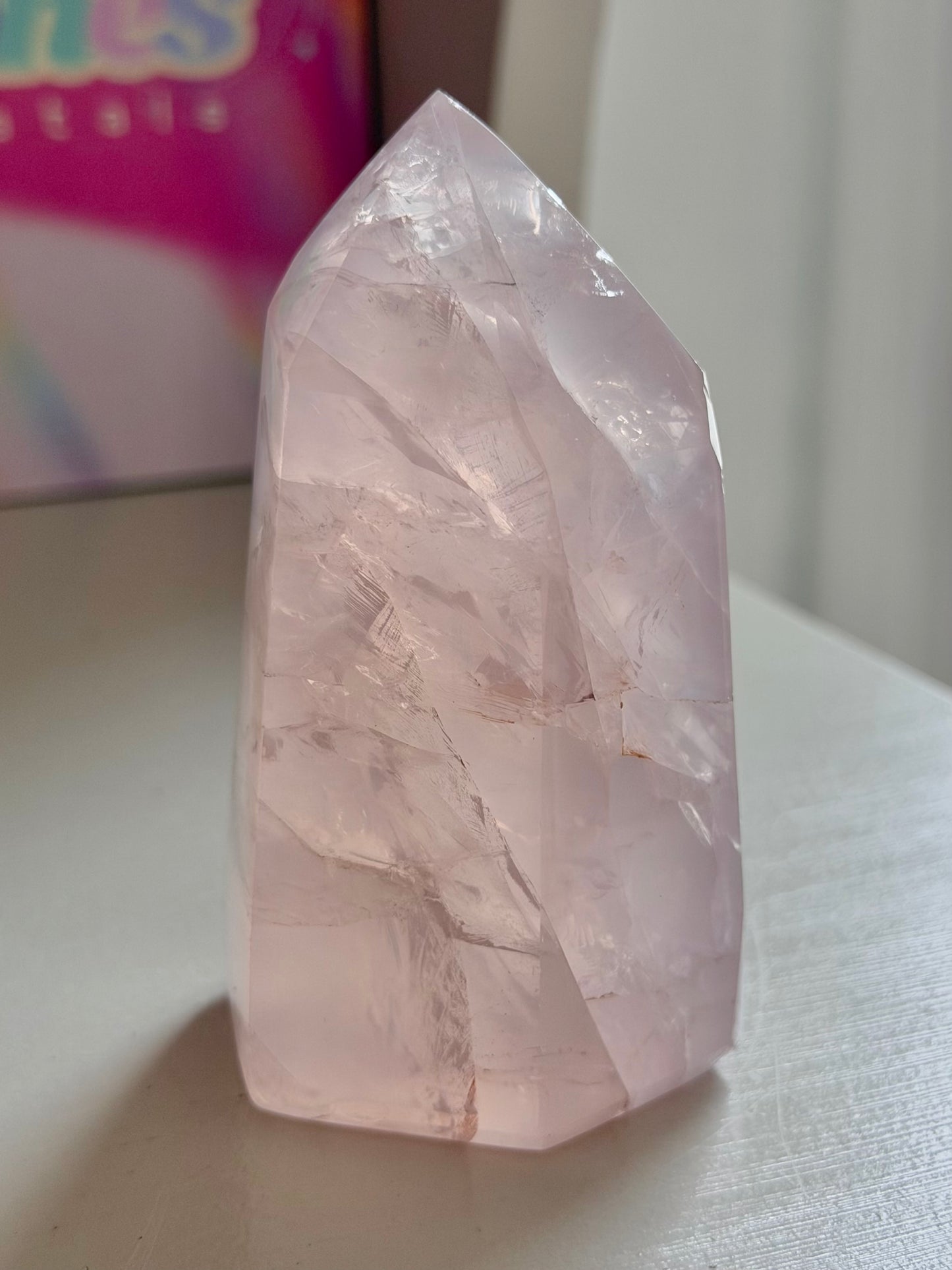 Chunky baby pink gemmy rose quartz tower