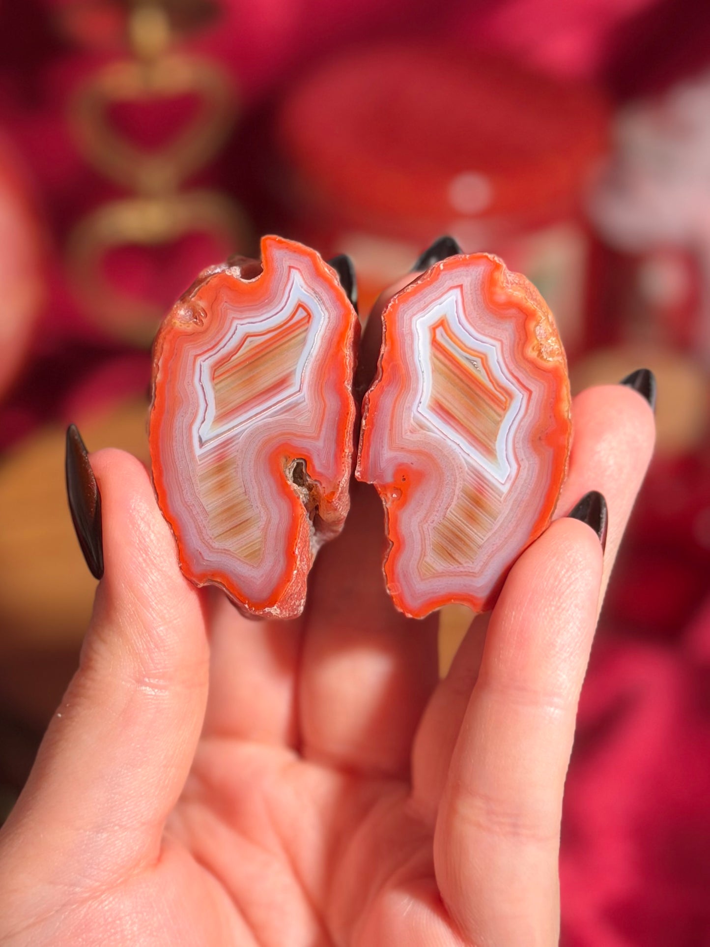 Fiery red Patagonia agate pair from Argentina