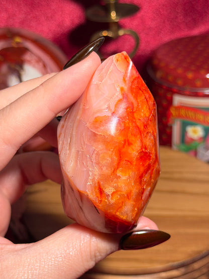 Pastel pink carnelian flame with quartz