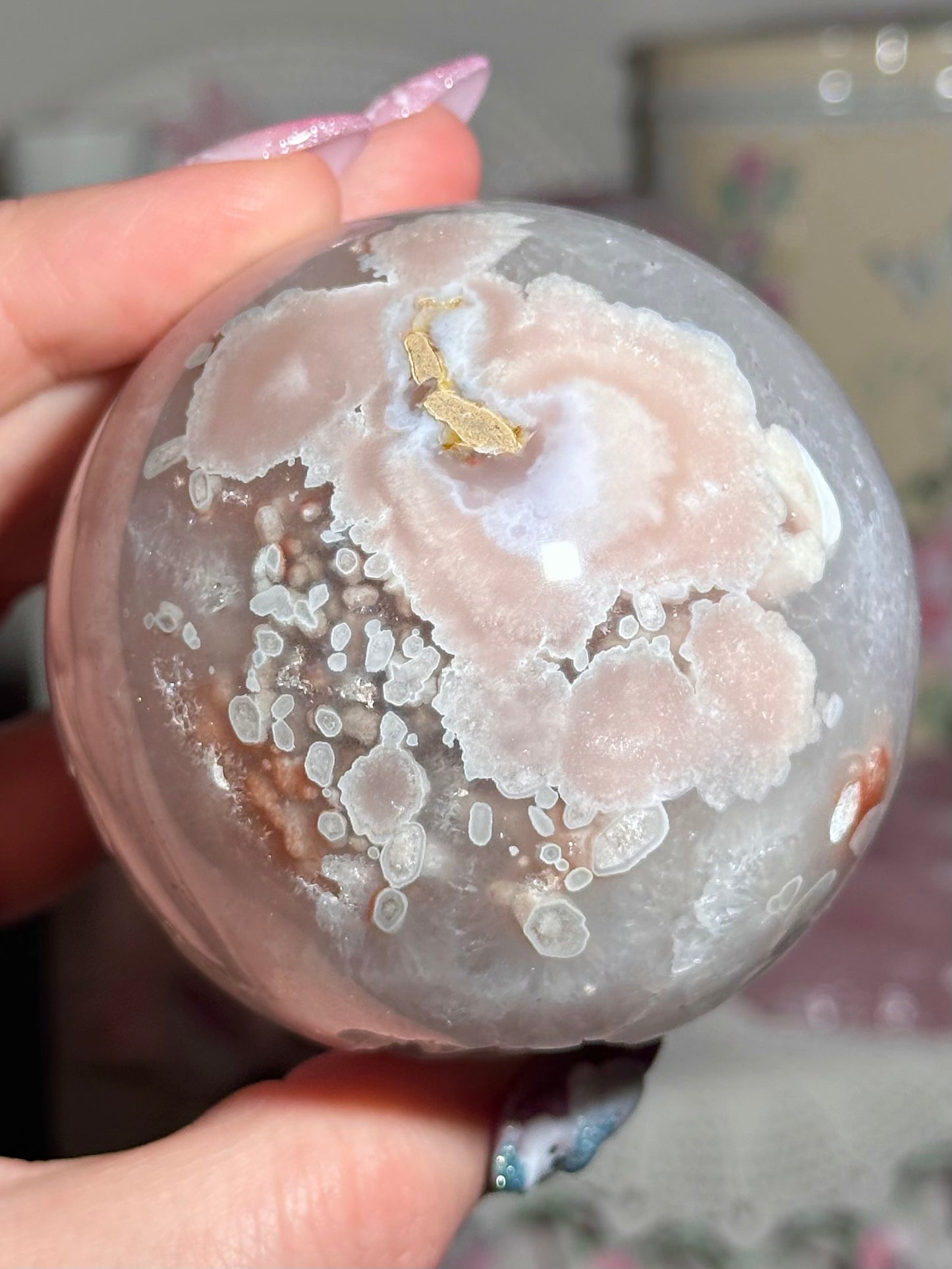 Flower agate sphere