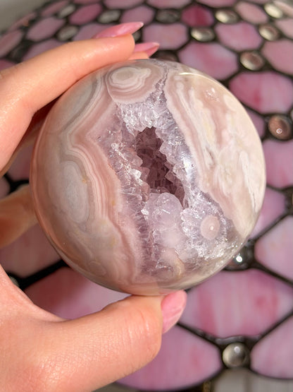 Quartzy Pink amethyst x flower agate sphere