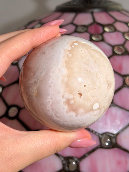 Large bubbly pastel Pink amethyst x flower agate sphere