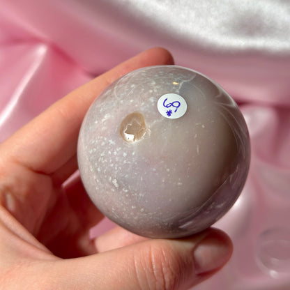 Pink amethyst flower agate sphere *imperfect fill spot (A)