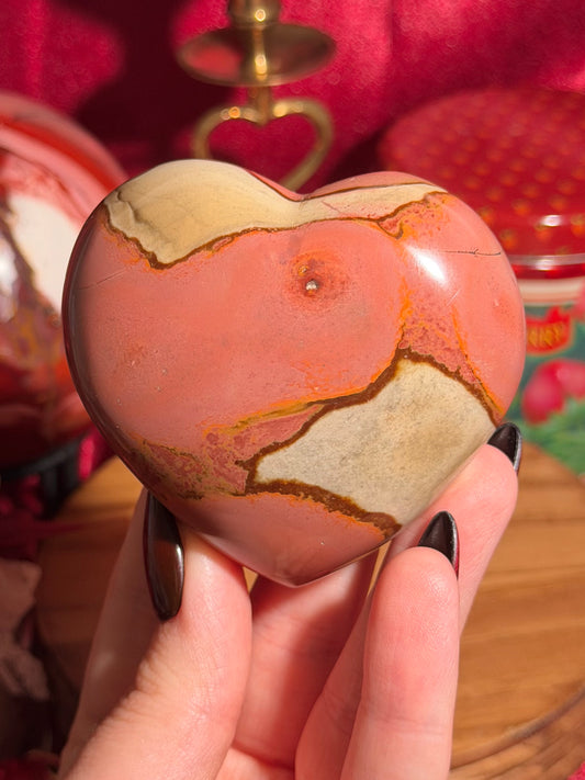 Pink & green polychrome jasper heart