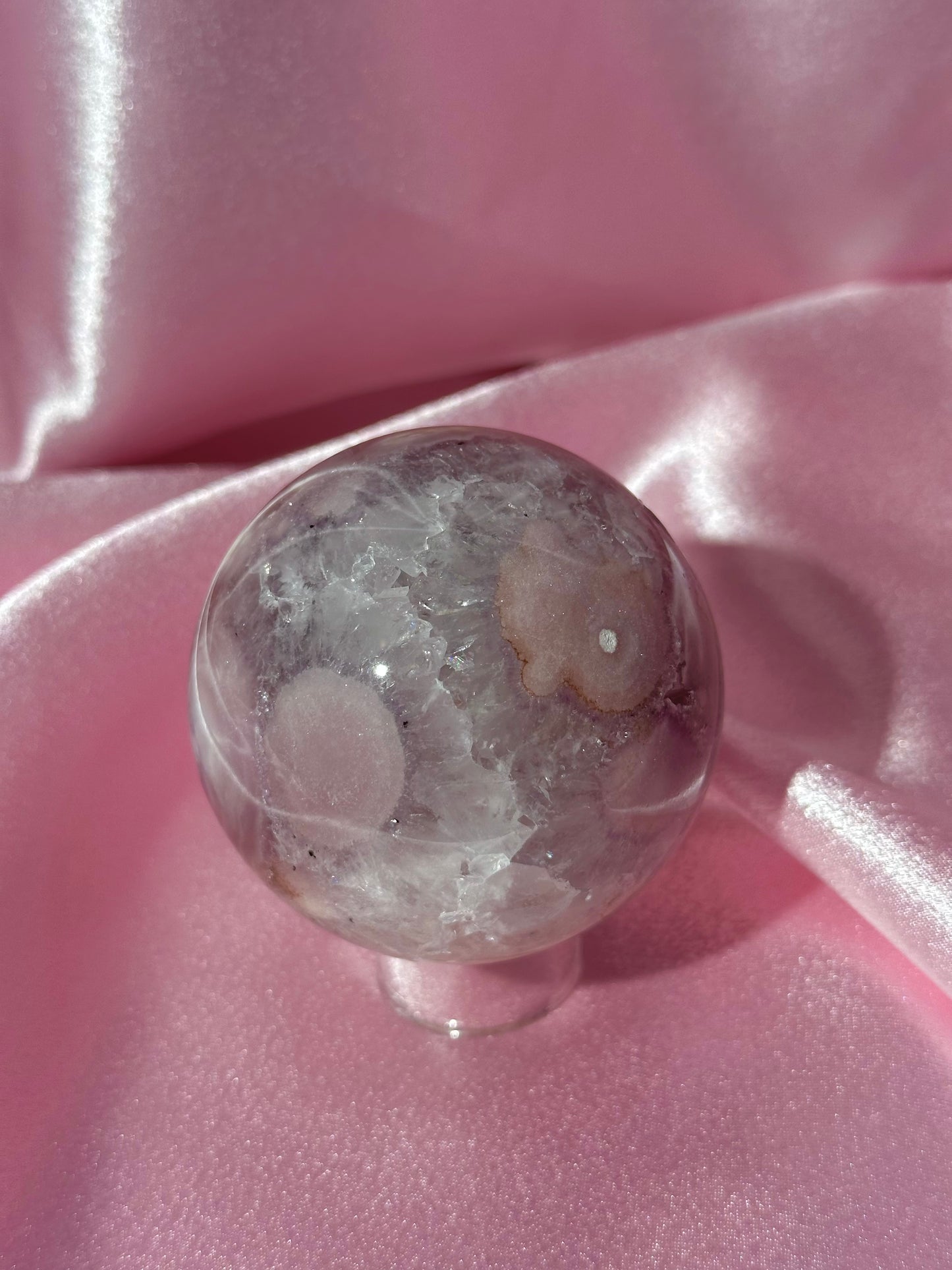 Brazilian pink amethyst x flower agate sphere with quartz