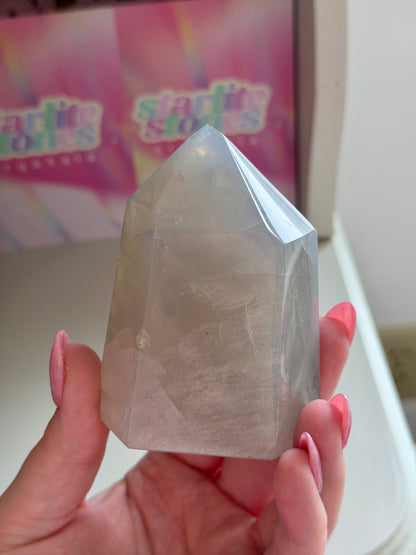 Blue rose quartz tower