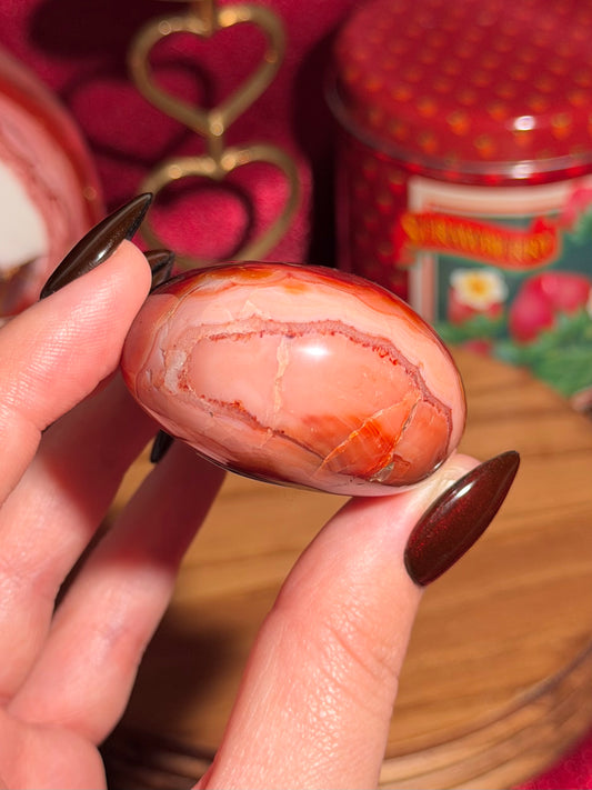 Red & pink carnelian palmstone with orca inclusions 17A