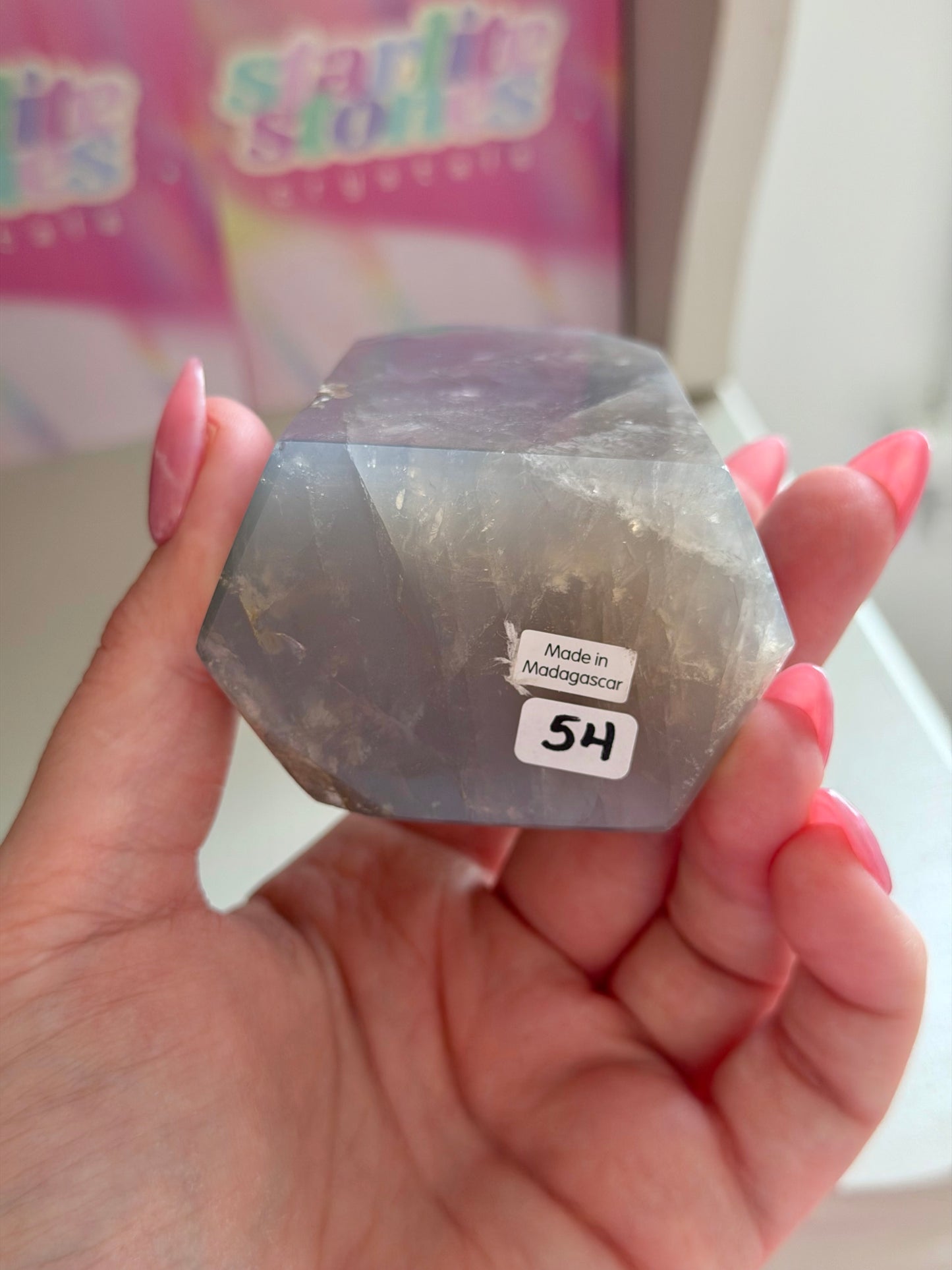 Blue rose quartz tower
