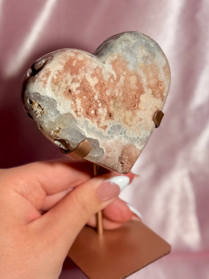 Brazilian Pink Amethyst Heart On Stand