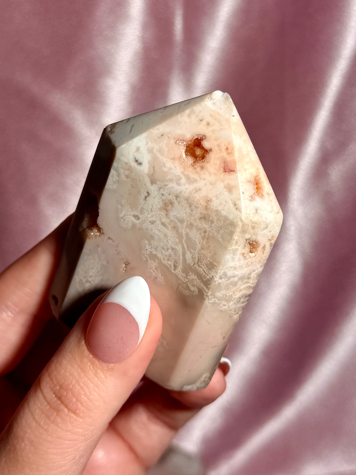 Pink Plume Agate Domino Tower (E)*Chipped tip