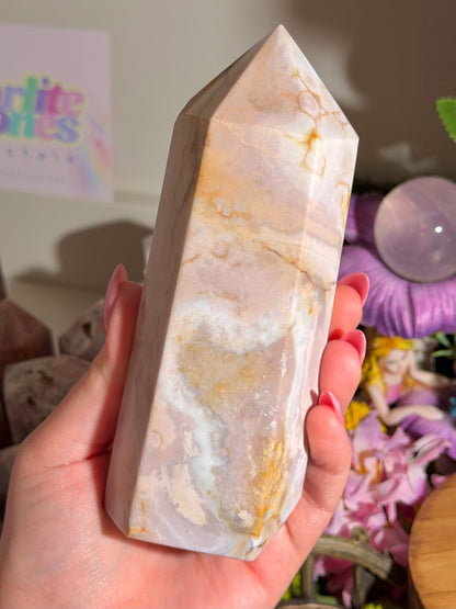 Large pastel bubbly pink amethyst tower from Brazil