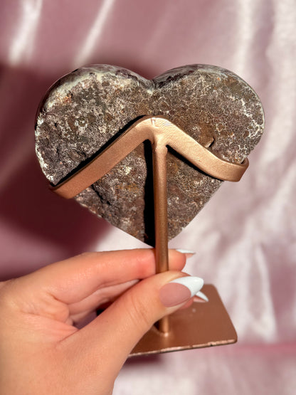 Brazilian Pink Amethyst Heart On Stand