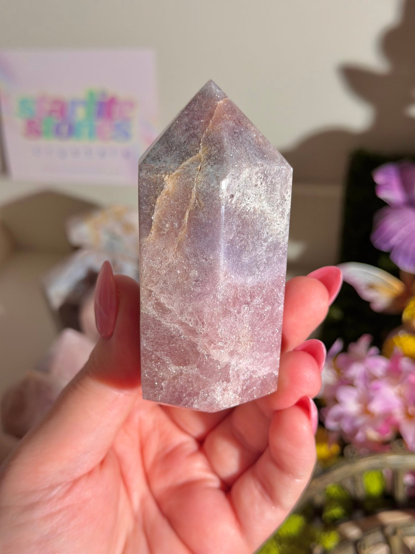 Sparkly purple pink amethyst tower from Brazil