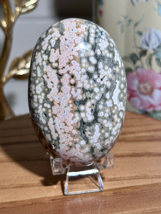 Sage green & pink Ocean jasper palmstone 38A