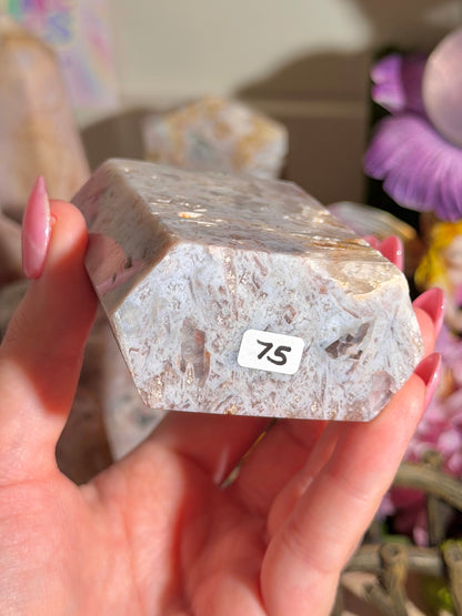 Mosaic pastel blue pink amethyst tower from Brazil