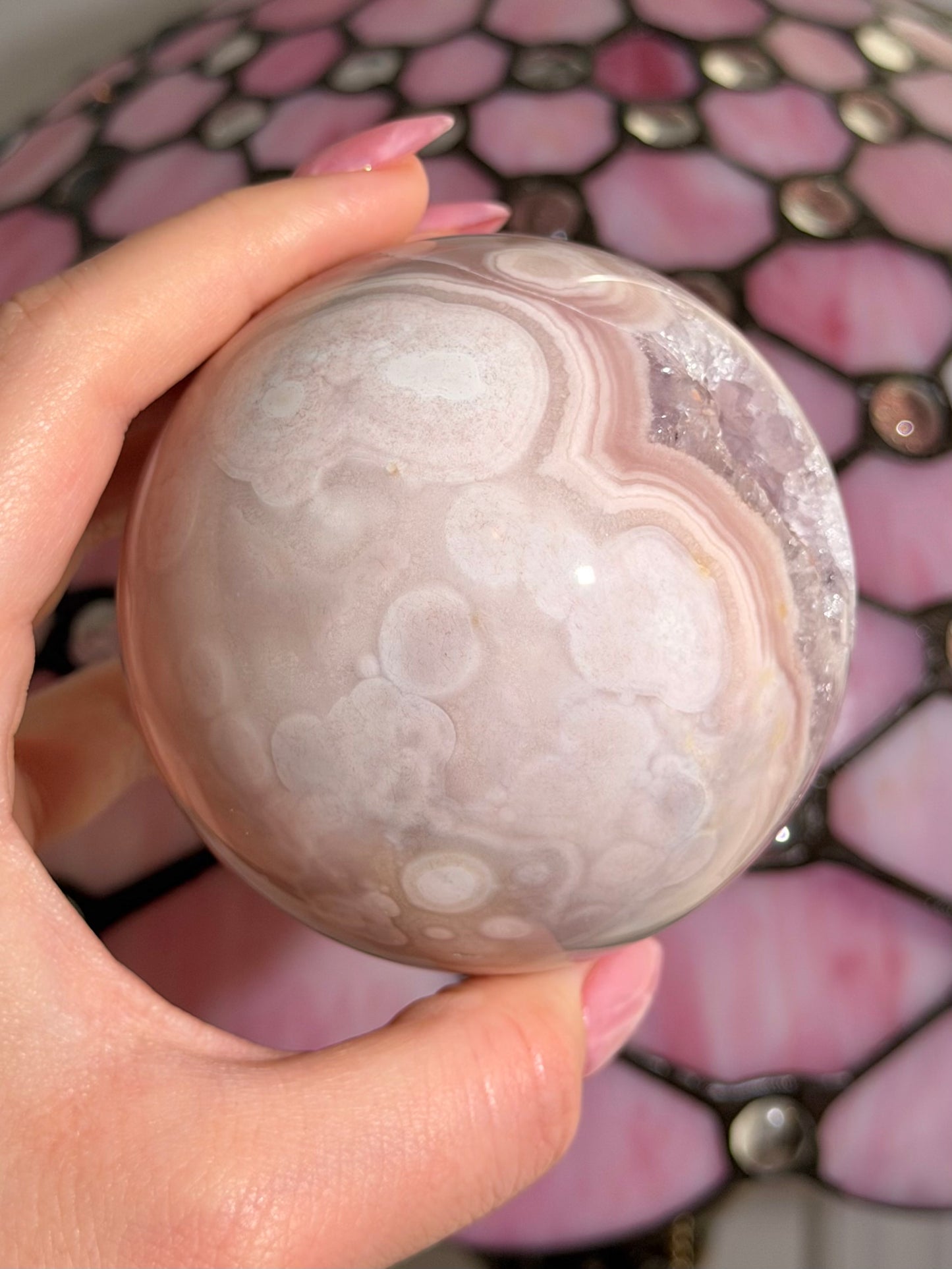 Quartzy Pink amethyst x flower agate sphere