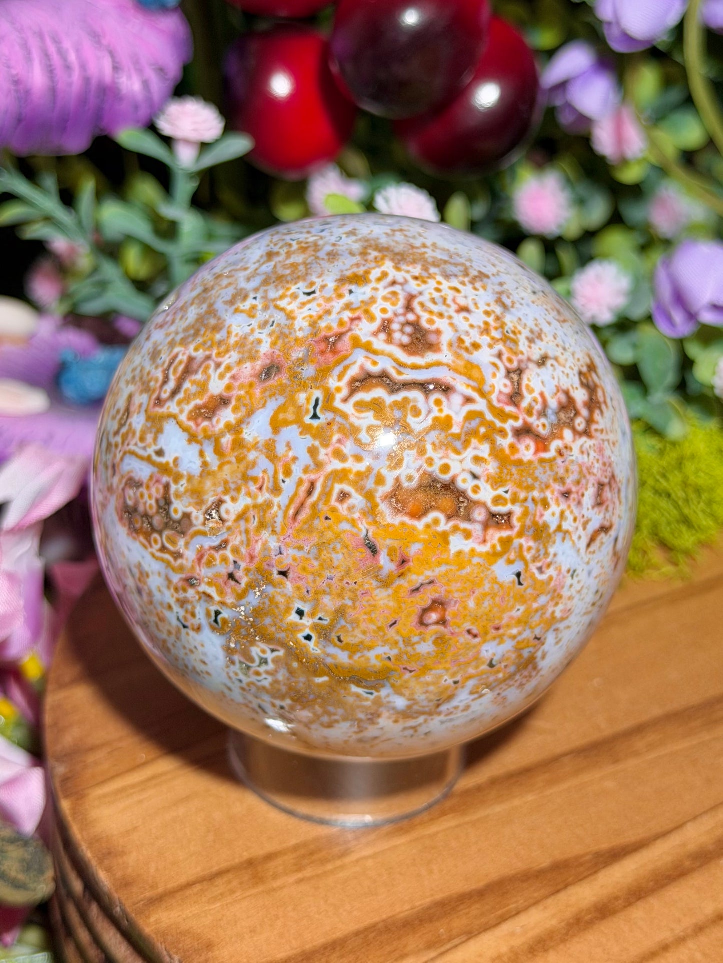 Orbicular sea jasper sphere