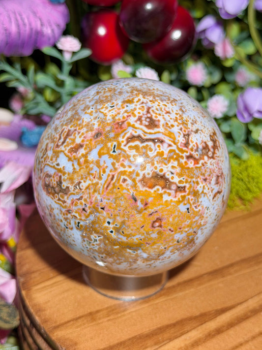 Orbicular sea jasper sphere