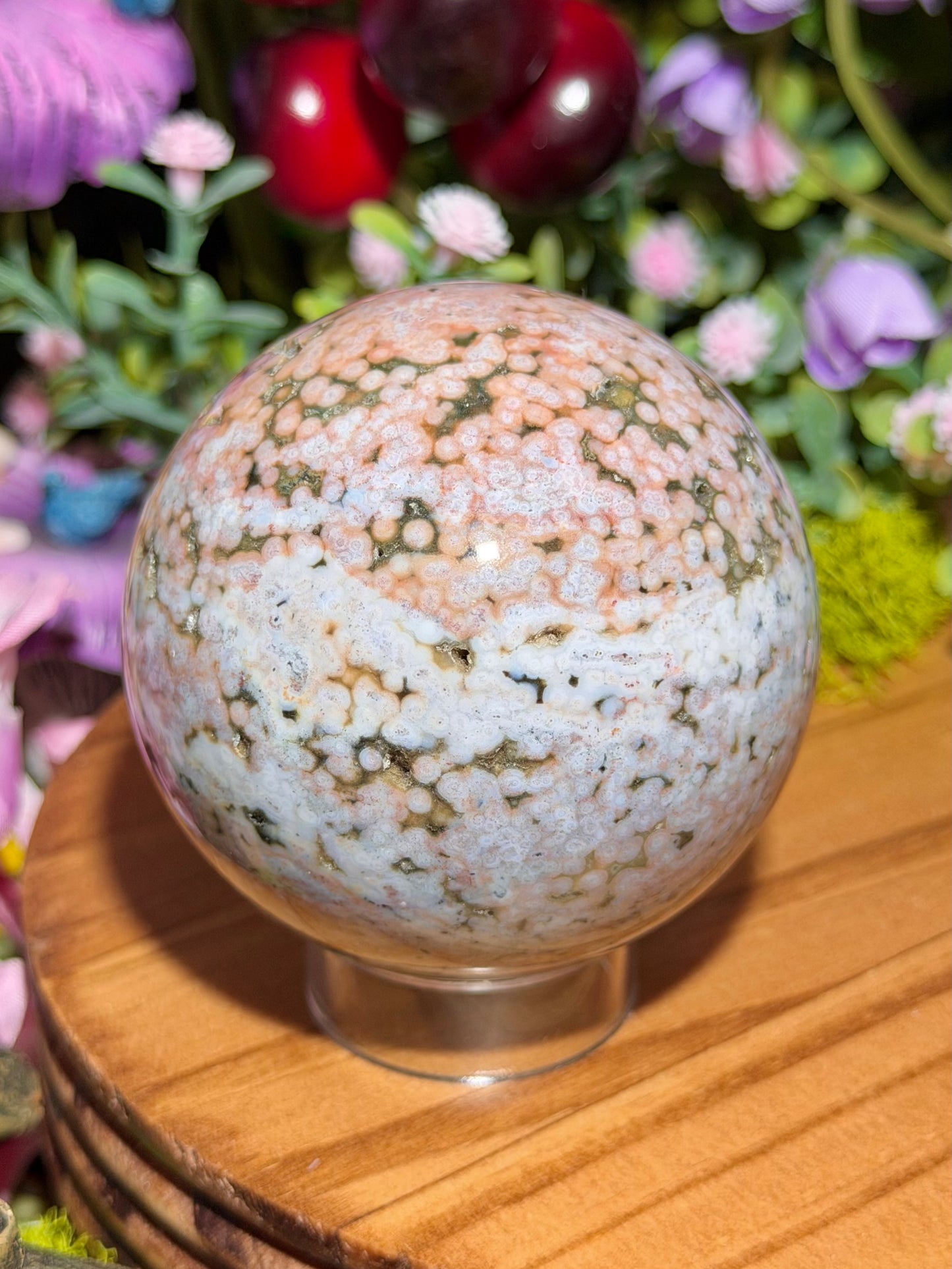 Pink Orbicular Veinless Ocean Jasper sphere