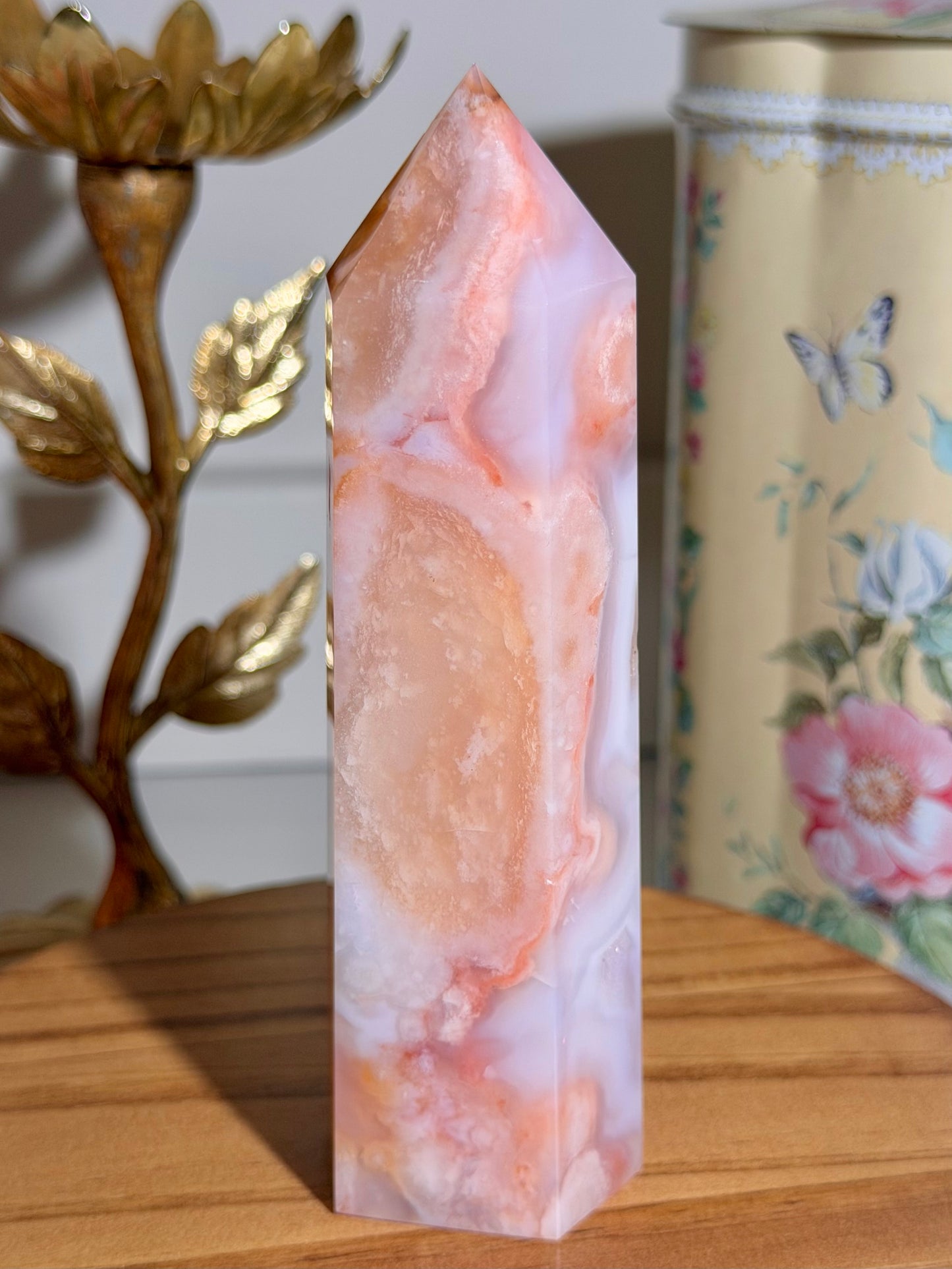 Carnelian x flower agate tower