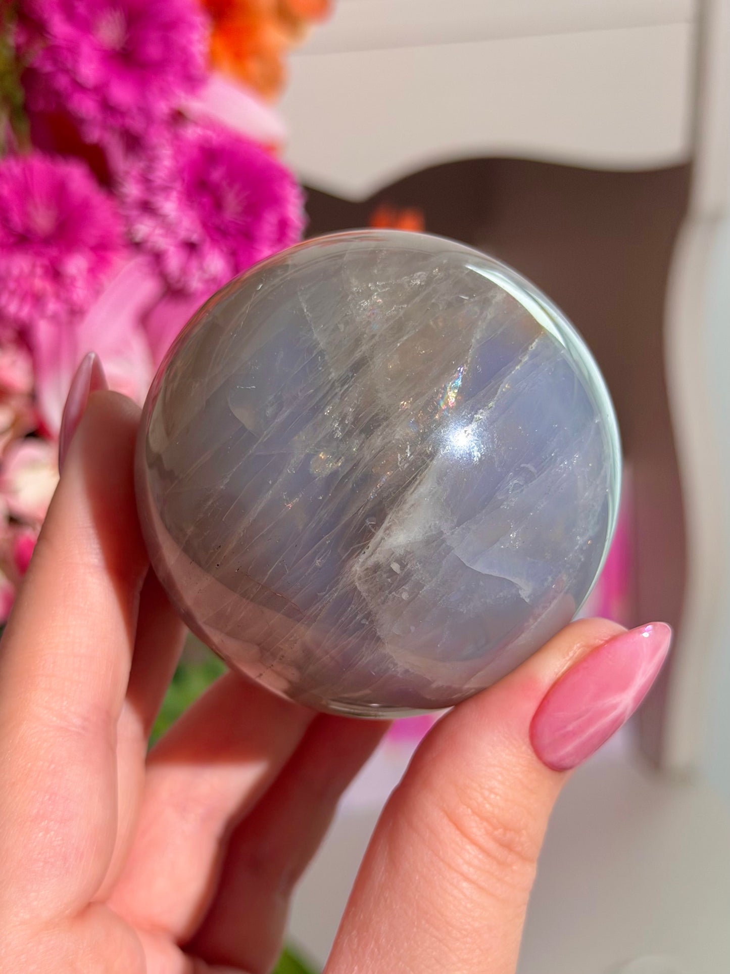 Moody dark blue rose quartz sphere