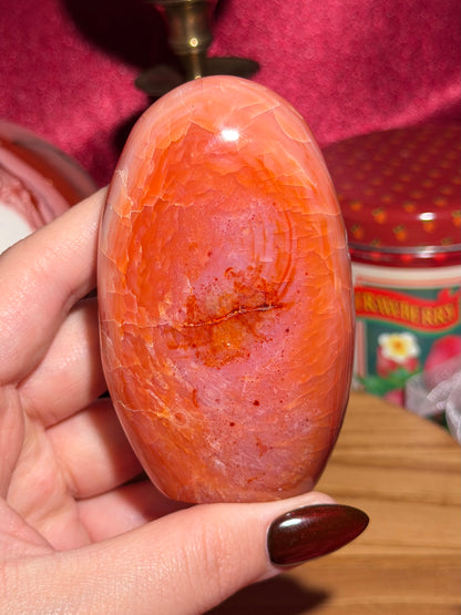 Raspberry red glowy carnelian freeform
