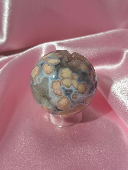 Blue flower agate sphere from Madagascar (132B)