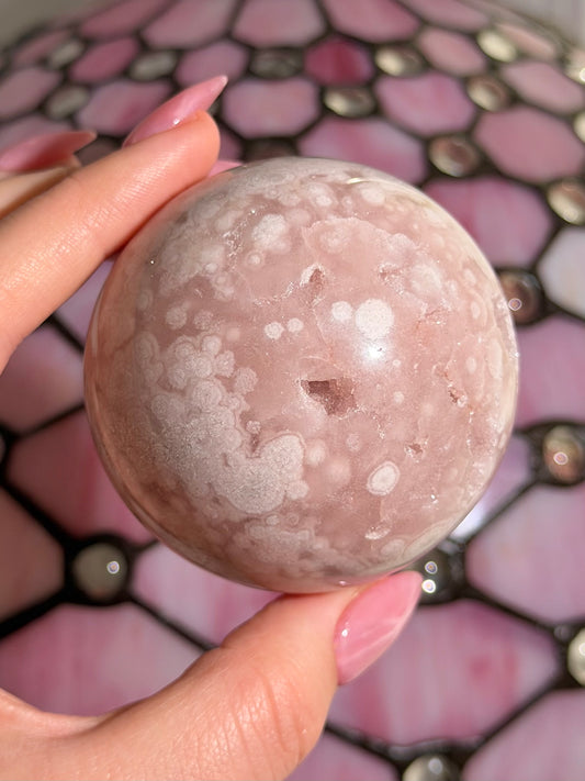 Bubbly Pink amethyst x flower agate sphere