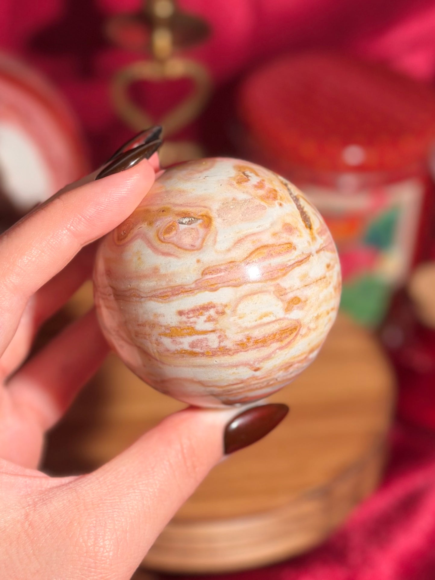 Strawberry banana zebra jasper sphere 50A