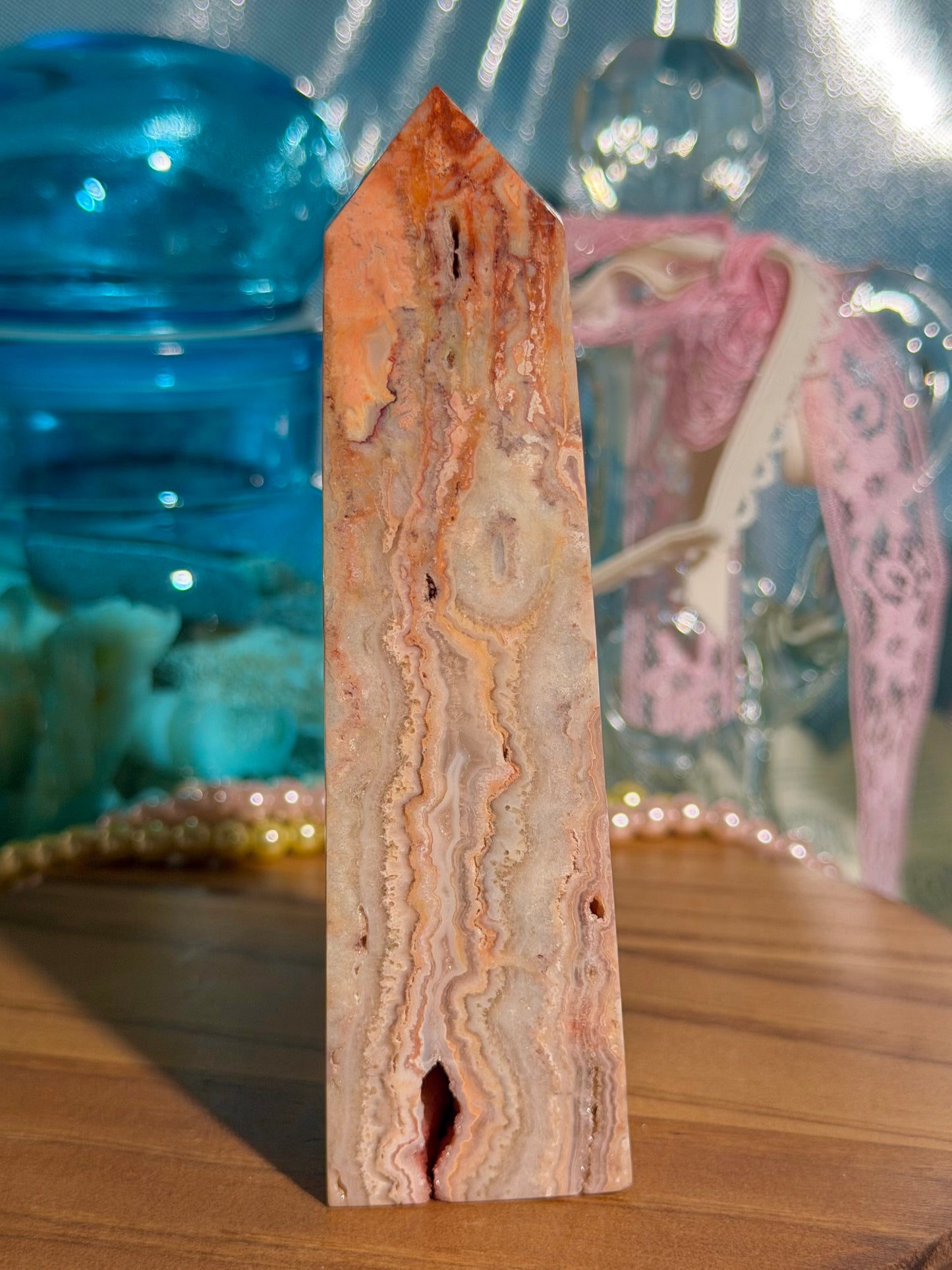 "Coral Reef" Indonesian crazy lace agate tower 34A