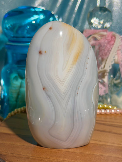 Blue and yellow pastel banded agate freeform from Madagascar