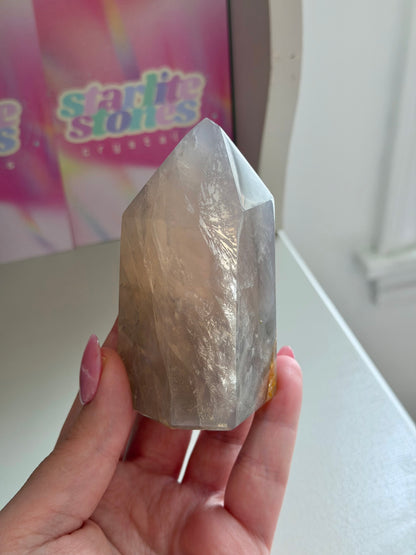 Blue rose quartz tower