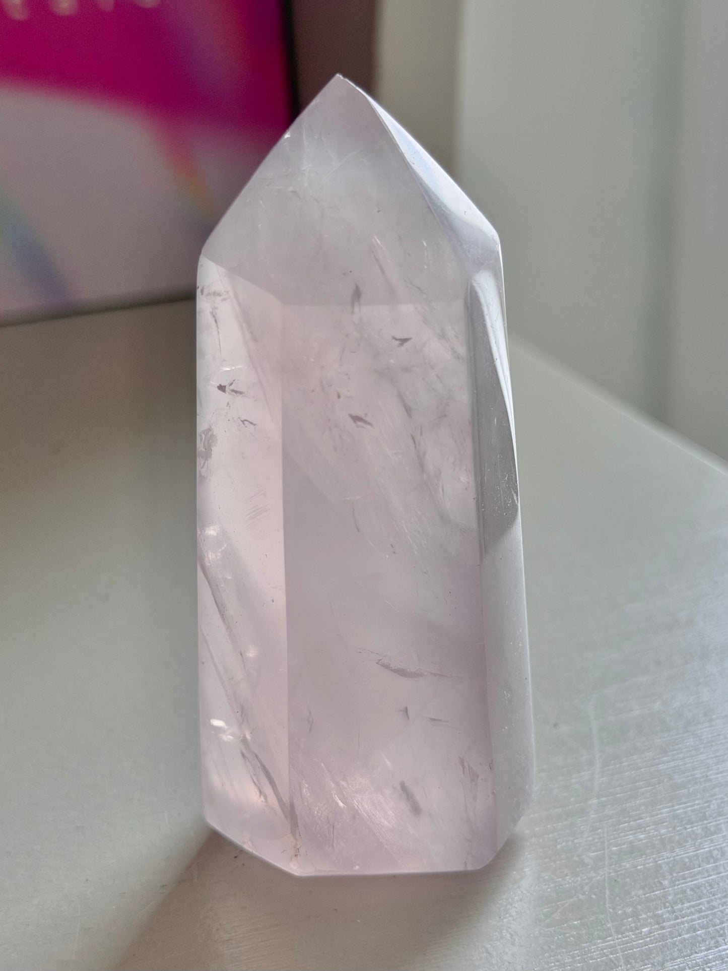 Jelly pink rose quartz tower