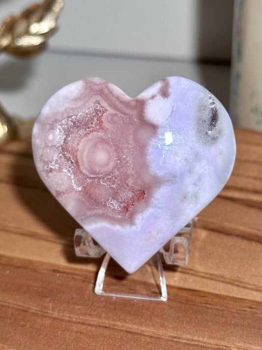 Pastel pink amethyst x flower agate heart carving