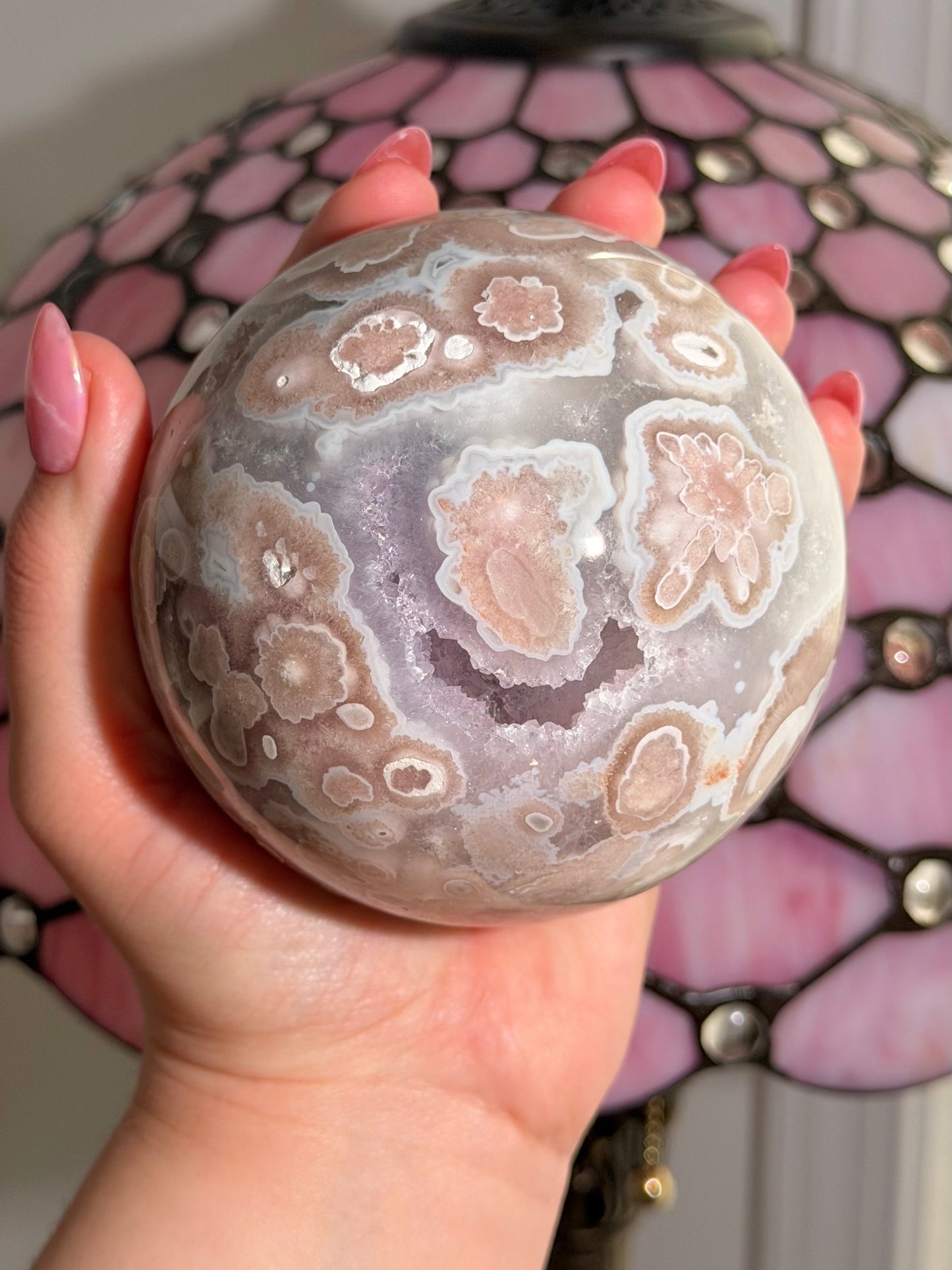 Statement Pink amethyst x flower agate sphere