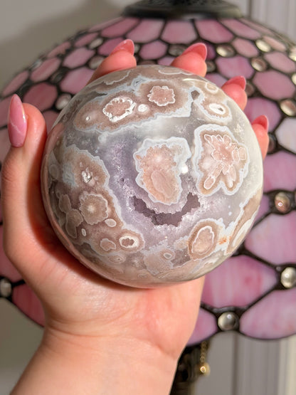 Statement Pink amethyst x flower agate sphere